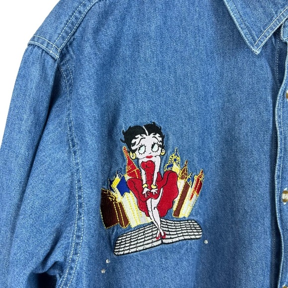 Vintage Betty Boop Blue Denim Shirt Size Large Infinity Fashions - Picture 2 of 6